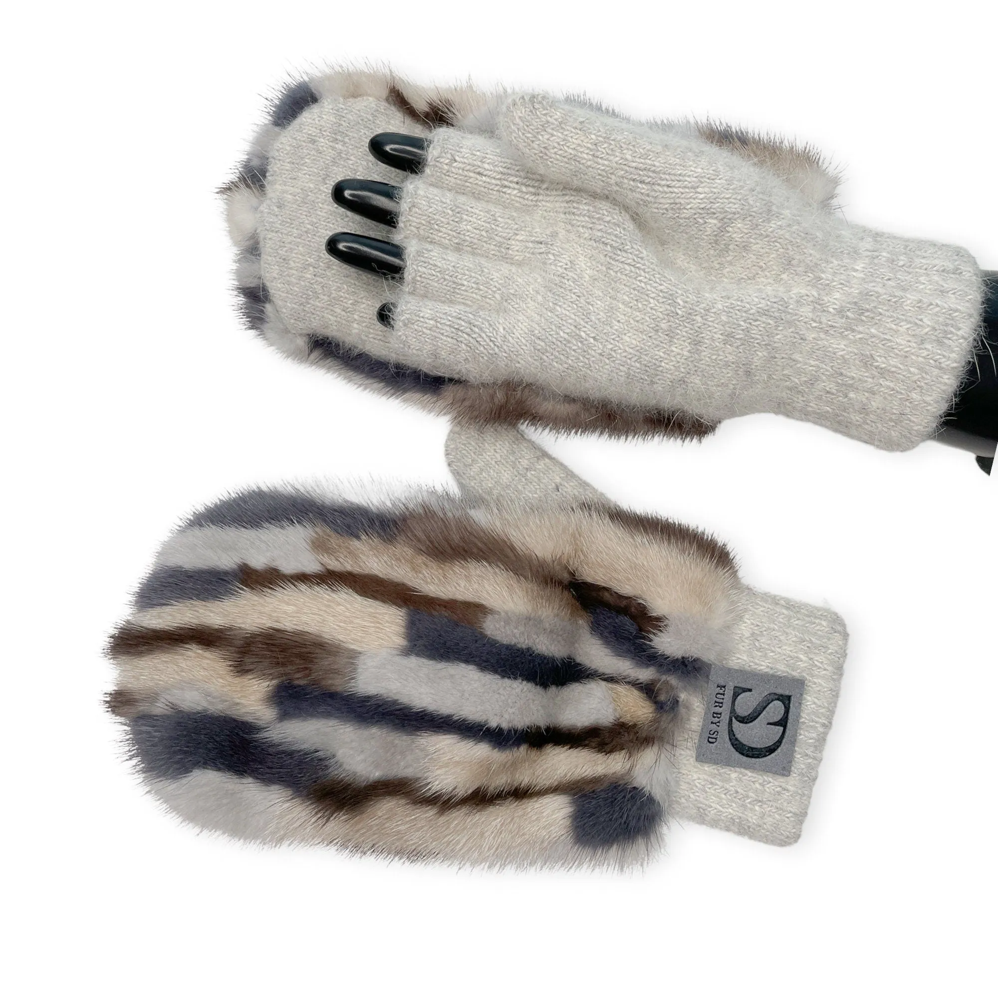 Cashmere And Mink Fur Flip Top Mittens