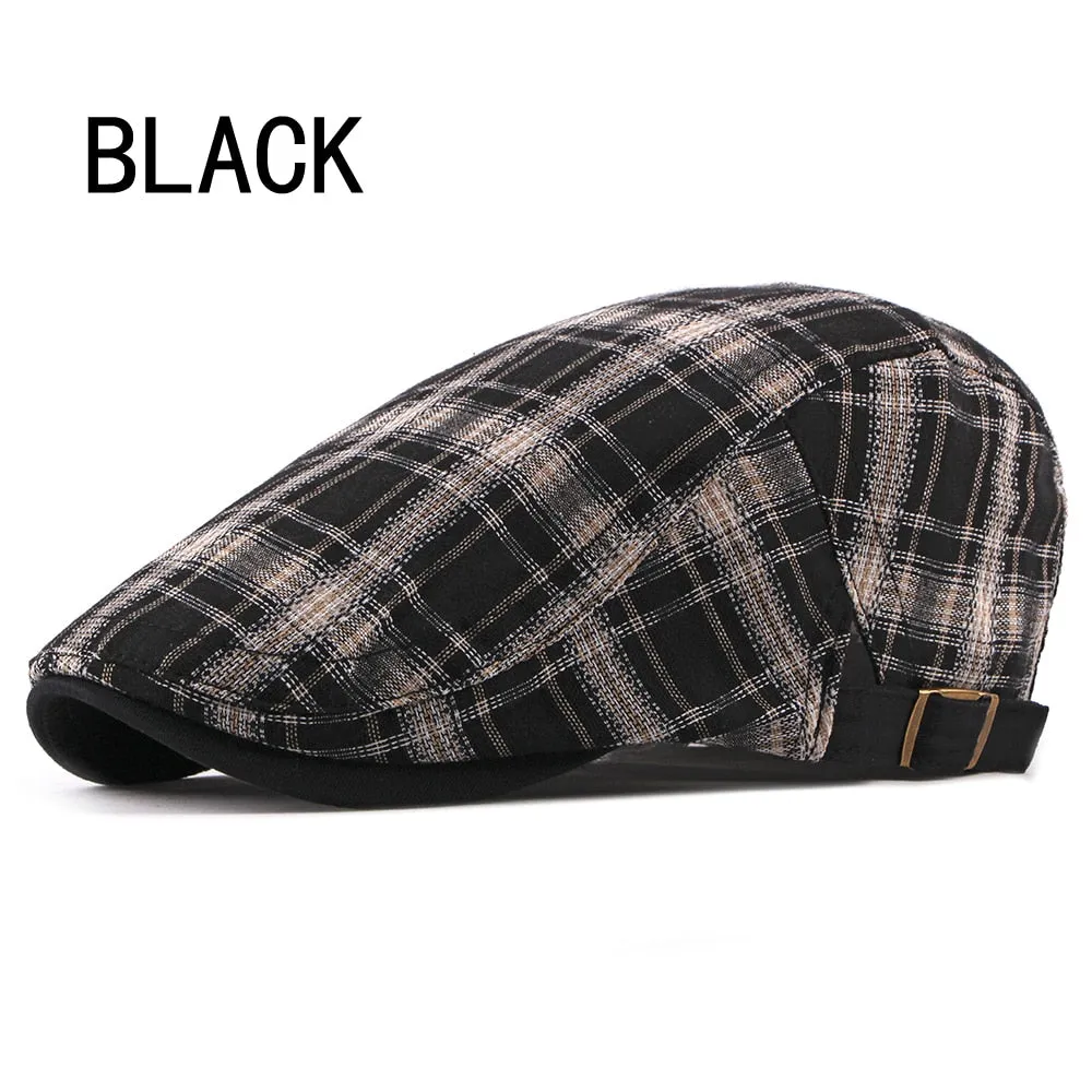 Casual Cotton Plaid Flat Adjustable Beret Flay Ivy News Boy Cap