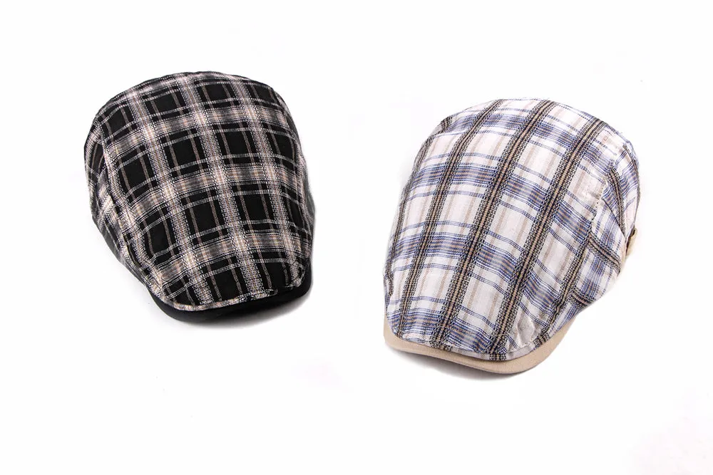 Casual Cotton Plaid Flat Adjustable Beret Flay Ivy News Boy Cap