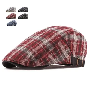 Casual Cotton Plaid Flat Adjustable Beret Flay Ivy News Boy Cap