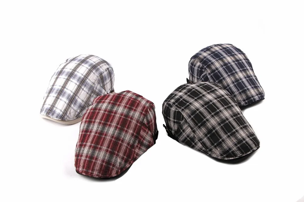 Casual Cotton Plaid Flat Adjustable Beret Flay Ivy News Boy Cap