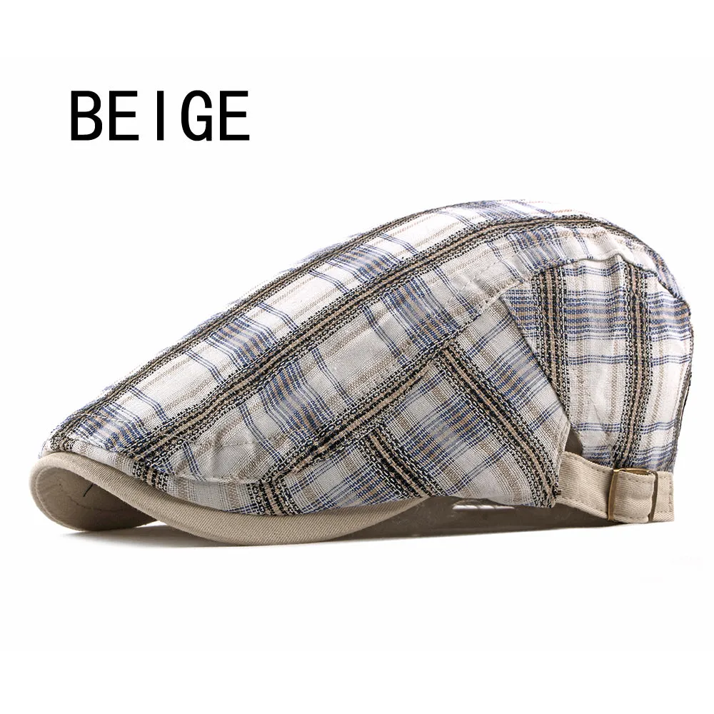 Casual Cotton Plaid Flat Adjustable Beret Flay Ivy News Boy Cap