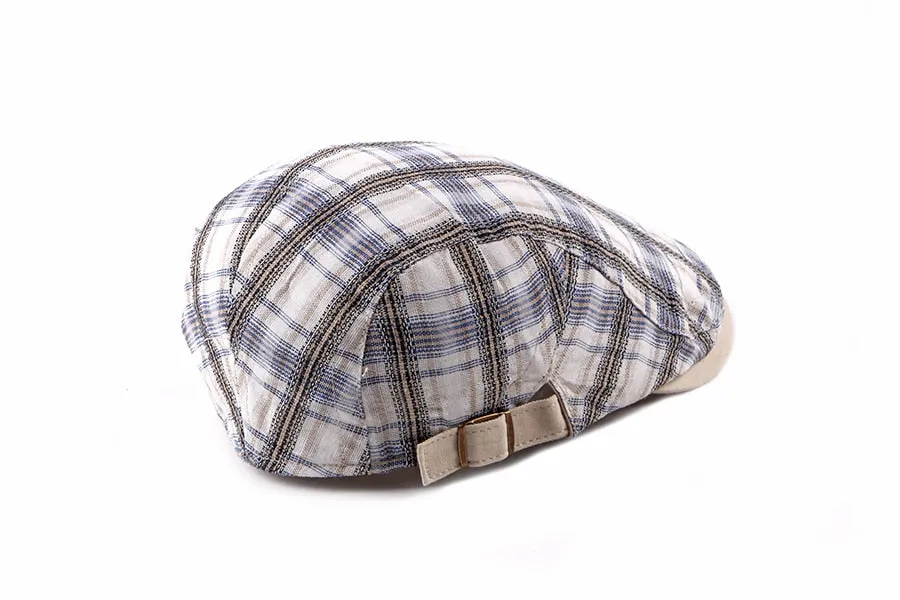 Casual Cotton Plaid Flat Adjustable Beret Flay Ivy News Boy Cap