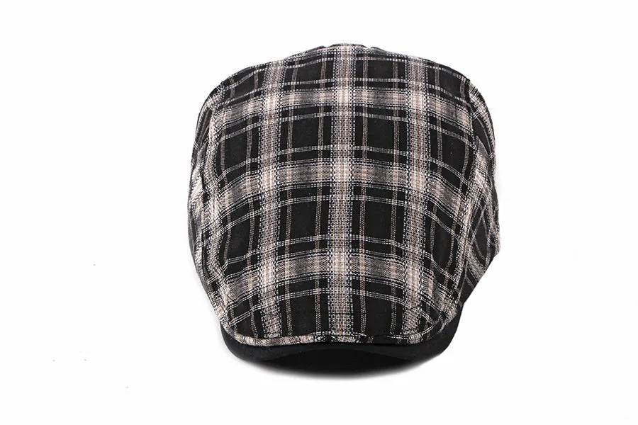 Casual Cotton Plaid Flat Adjustable Beret Flay Ivy News Boy Cap