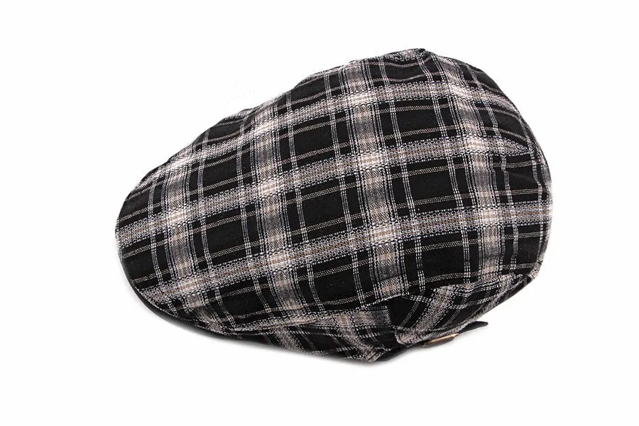 Casual Cotton Plaid Flat Adjustable Beret Flay Ivy News Boy Cap