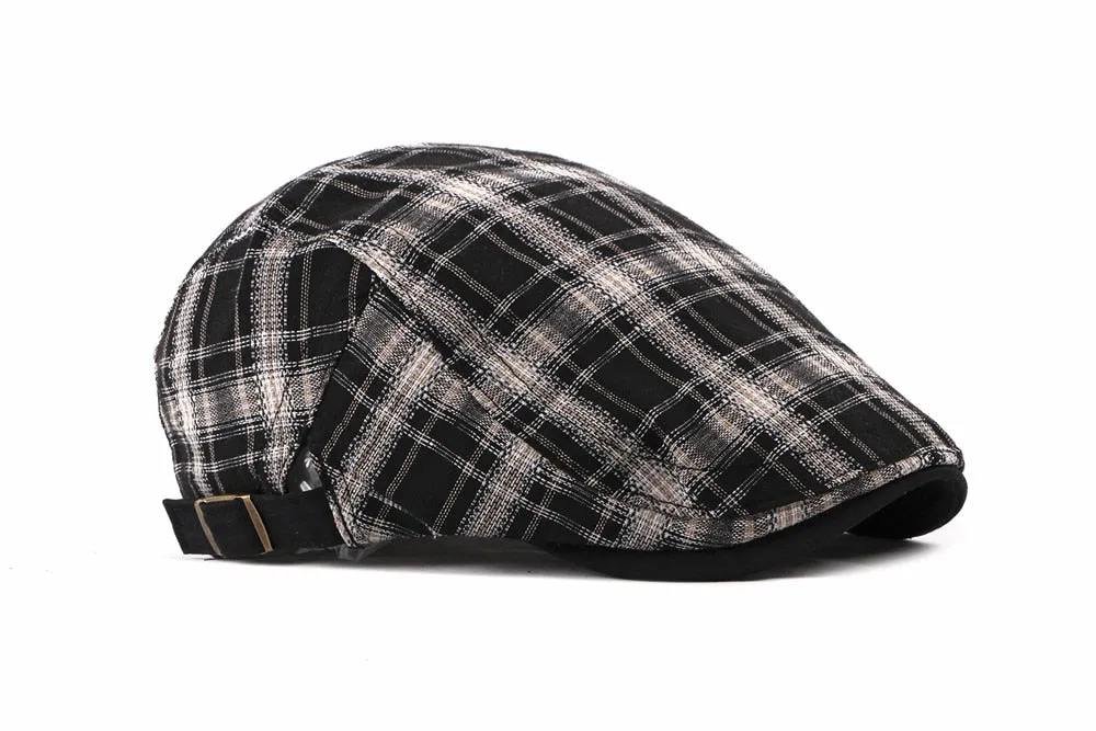 Casual Cotton Plaid Flat Adjustable Beret Flay Ivy News Boy Cap