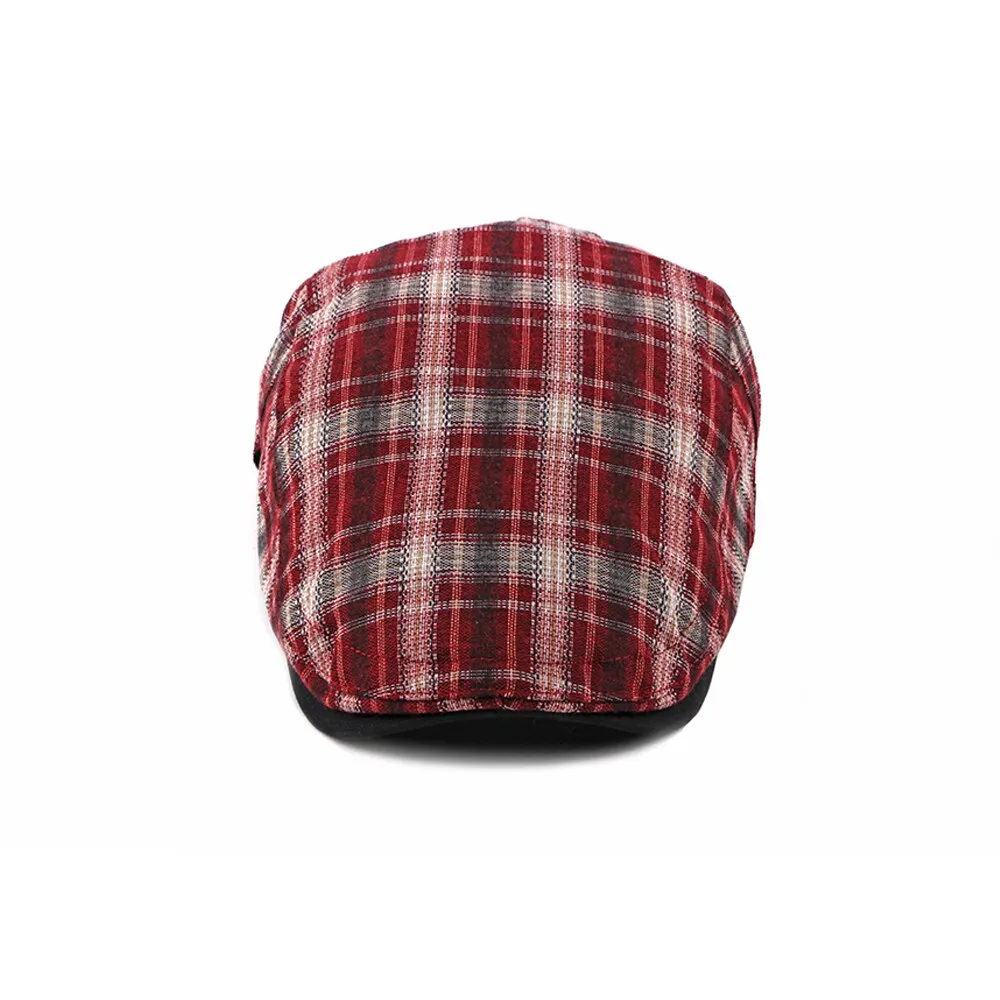 Casual Cotton Plaid Flat Adjustable Beret Flay Ivy News Boy Cap