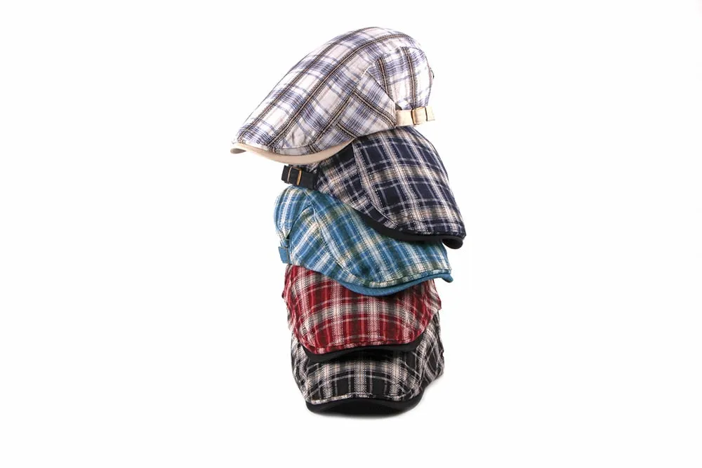 Casual Cotton Plaid Flat Adjustable Beret Flay Ivy News Boy Cap