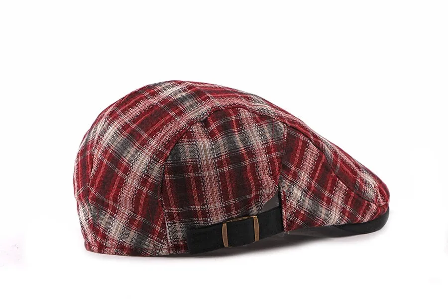 Casual Cotton Plaid Flat Adjustable Beret Flay Ivy News Boy Cap