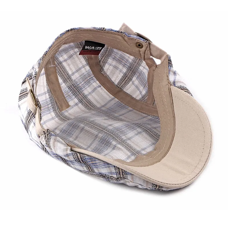 Casual Cotton Plaid Flat Adjustable Beret Flay Ivy News Boy Cap