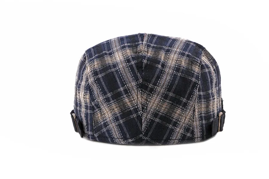 Casual Cotton Plaid Flat Adjustable Beret Flay Ivy News Boy Cap