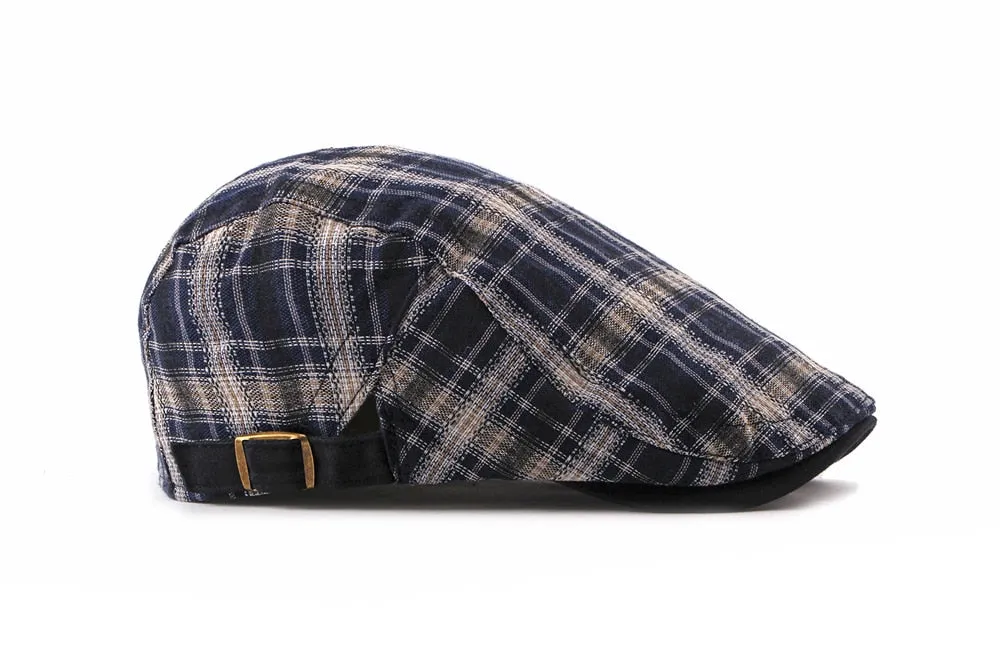 Casual Cotton Plaid Flat Adjustable Beret Flay Ivy News Boy Cap