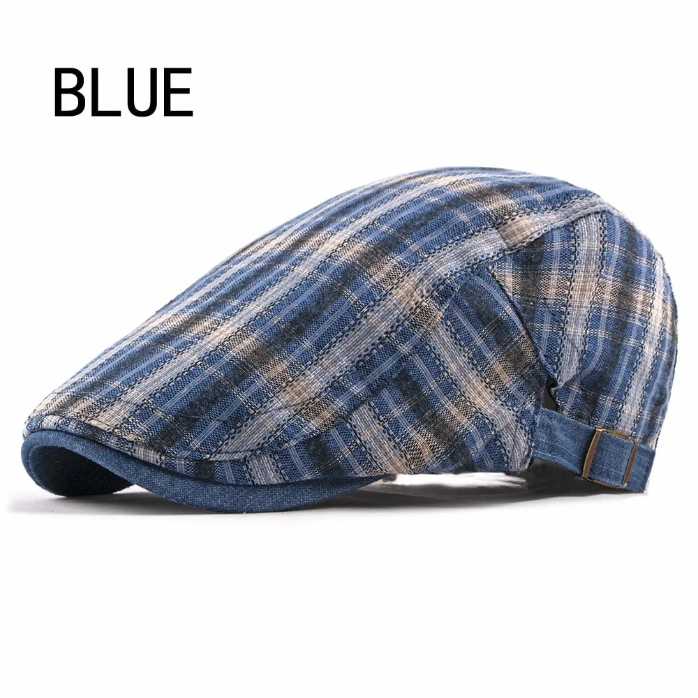 Casual Cotton Plaid Flat Adjustable Beret Flay Ivy News Boy Cap