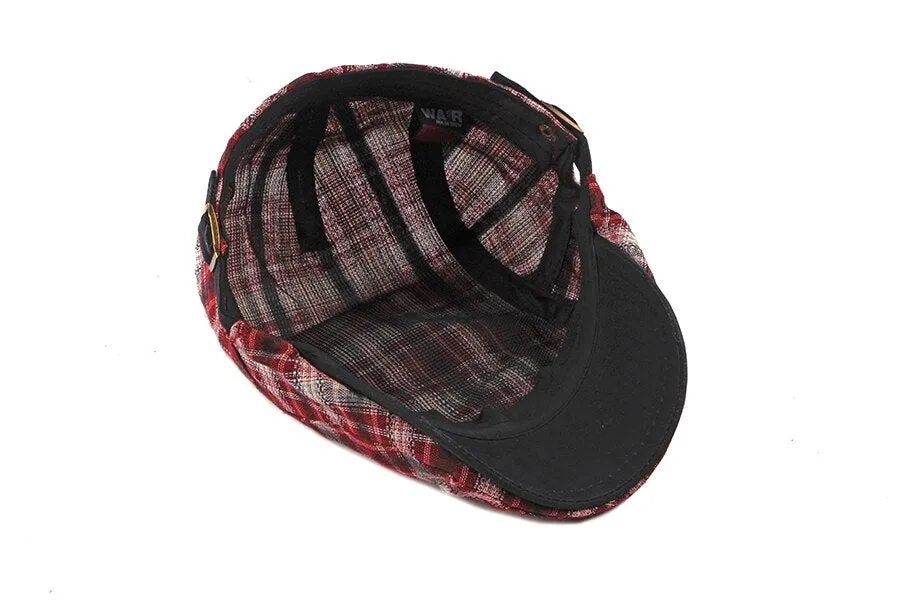 Casual Cotton Plaid Flat Adjustable Beret Flay Ivy News Boy Cap