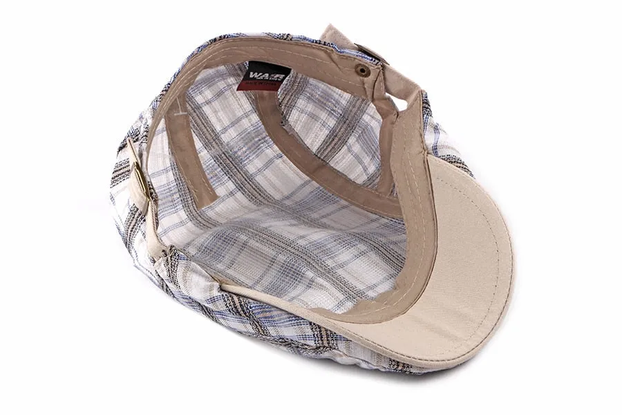 Casual Cotton Plaid Flat Adjustable Beret Flay Ivy News Boy Cap