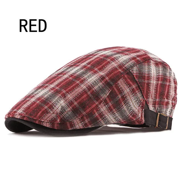 Casual Cotton Plaid Flat Adjustable Beret Flay Ivy News Boy Cap