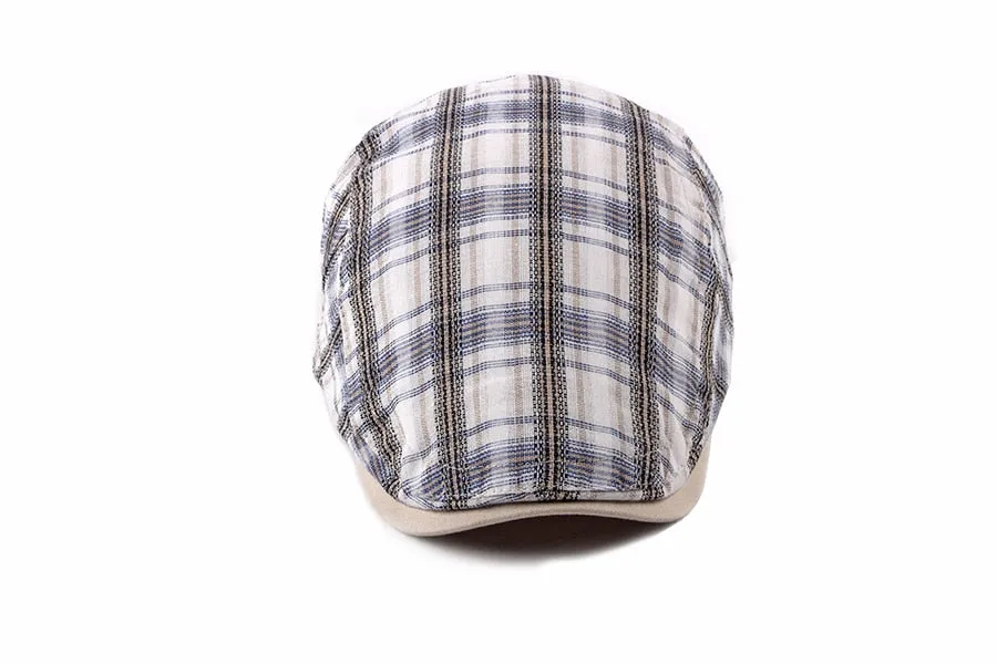 Casual Cotton Plaid Flat Adjustable Beret Flay Ivy News Boy Cap