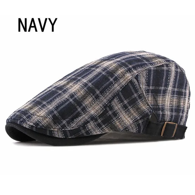 Casual Cotton Plaid Flat Adjustable Beret Flay Ivy News Boy Cap