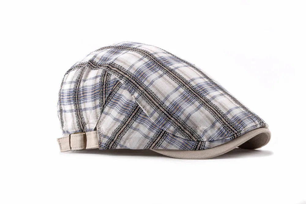 Casual Cotton Plaid Flat Adjustable Beret Flay Ivy News Boy Cap