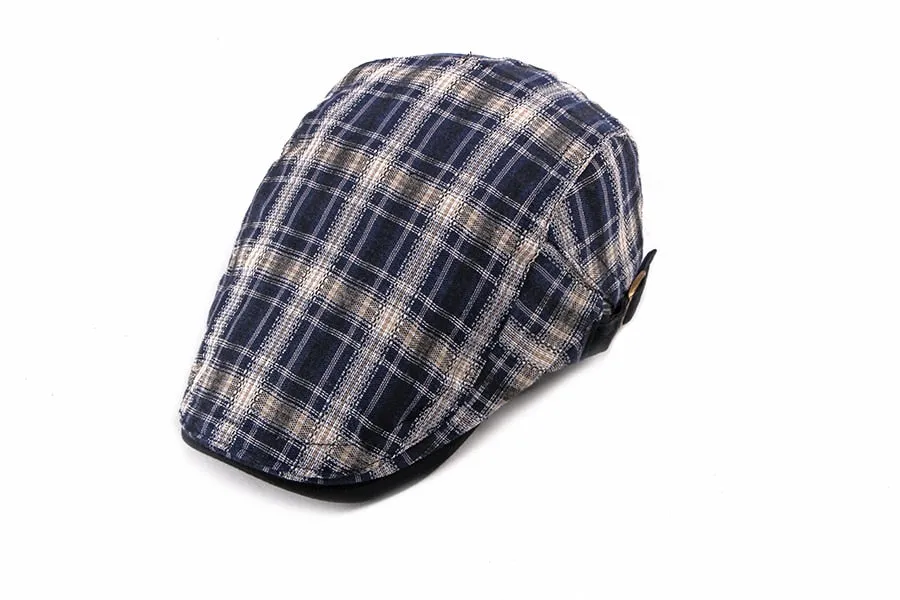 Casual Cotton Plaid Flat Adjustable Beret Flay Ivy News Boy Cap