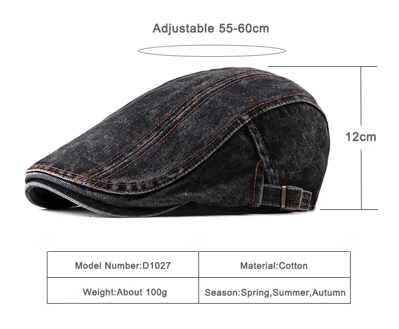 Casual Spring Summer Berets Hat Men Women Denim Newsboy Ivy Cotton Cap Duckbill Ivy Flat Cap