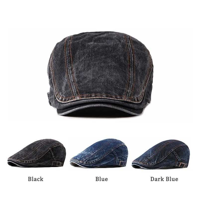 Casual Spring Summer Berets Hat Men Women Denim Newsboy Ivy Cotton Cap Duckbill Ivy Flat Cap