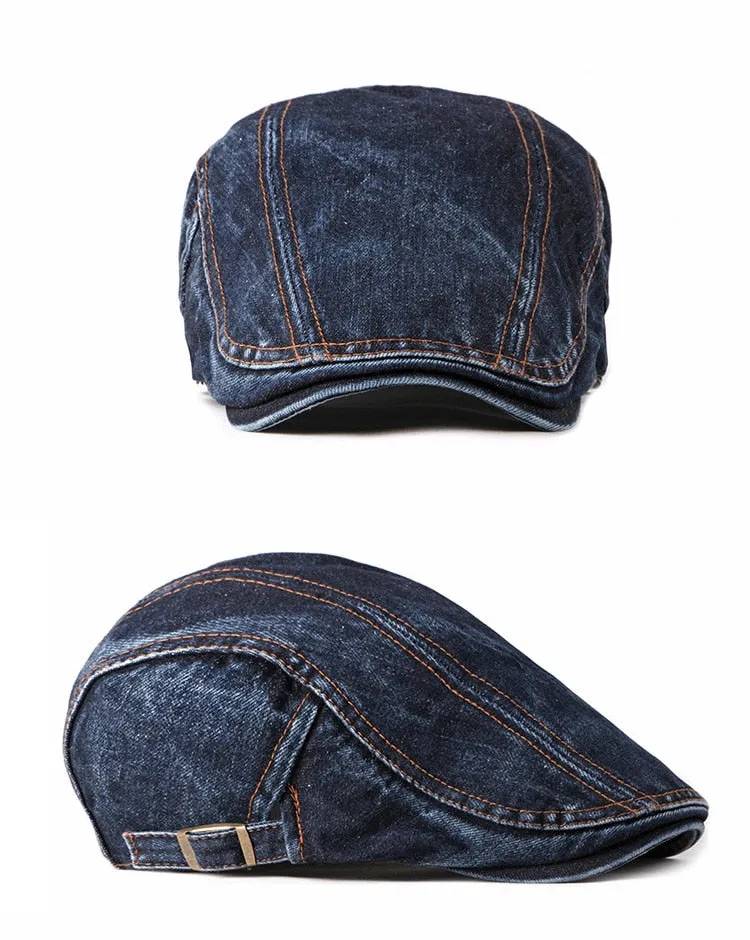 Casual Spring Summer Berets Hat Men Women Denim Newsboy Ivy Cotton Cap Duckbill Ivy Flat Cap