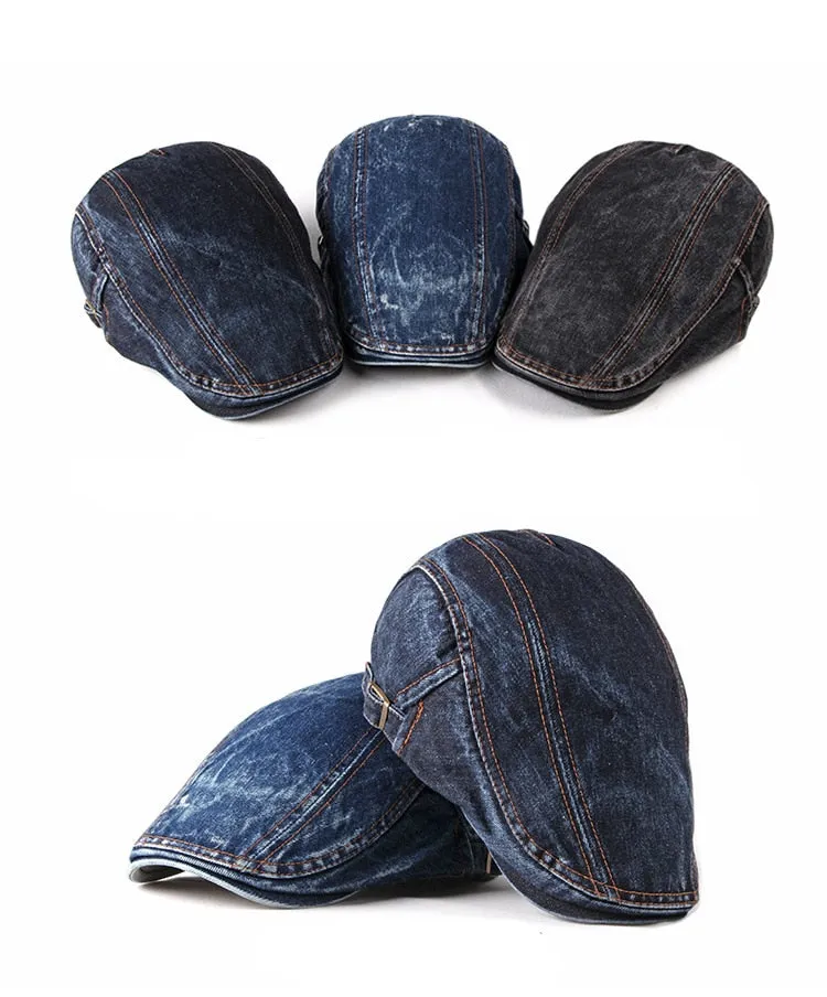 Casual Spring Summer Berets Hat Men Women Denim Newsboy Ivy Cotton Cap Duckbill Ivy Flat Cap