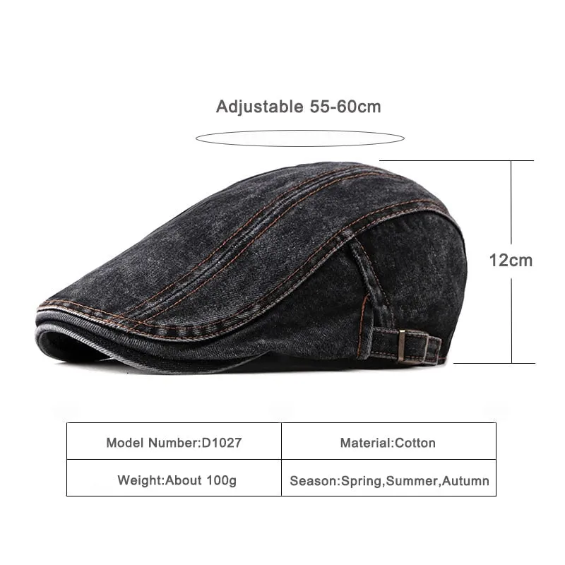 Casual Spring Summer Berets Hat Men Women Denim Newsboy Ivy Cotton Cap Duckbill Ivy Flat Cap