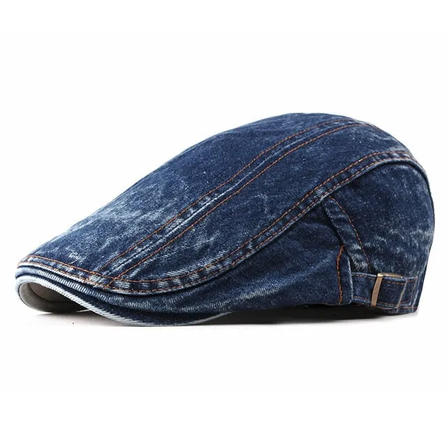 Casual Spring Summer Berets Hat Men Women Denim Newsboy Ivy Cotton Cap Duckbill Ivy Flat Cap