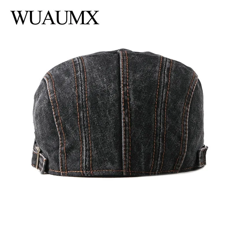 Casual Spring Summer Berets Hat Men Women Denim Newsboy Ivy Cotton Cap Duckbill Ivy Flat Cap