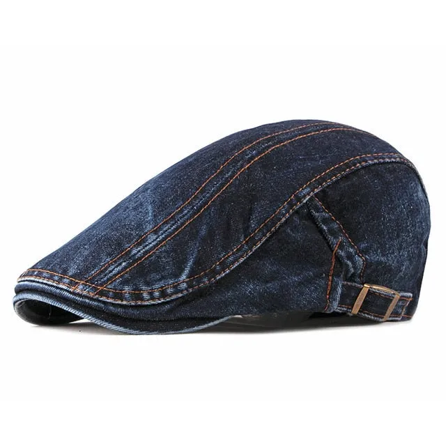 Casual Spring Summer Berets Hat Men Women Denim Newsboy Ivy Cotton Cap Duckbill Ivy Flat Cap