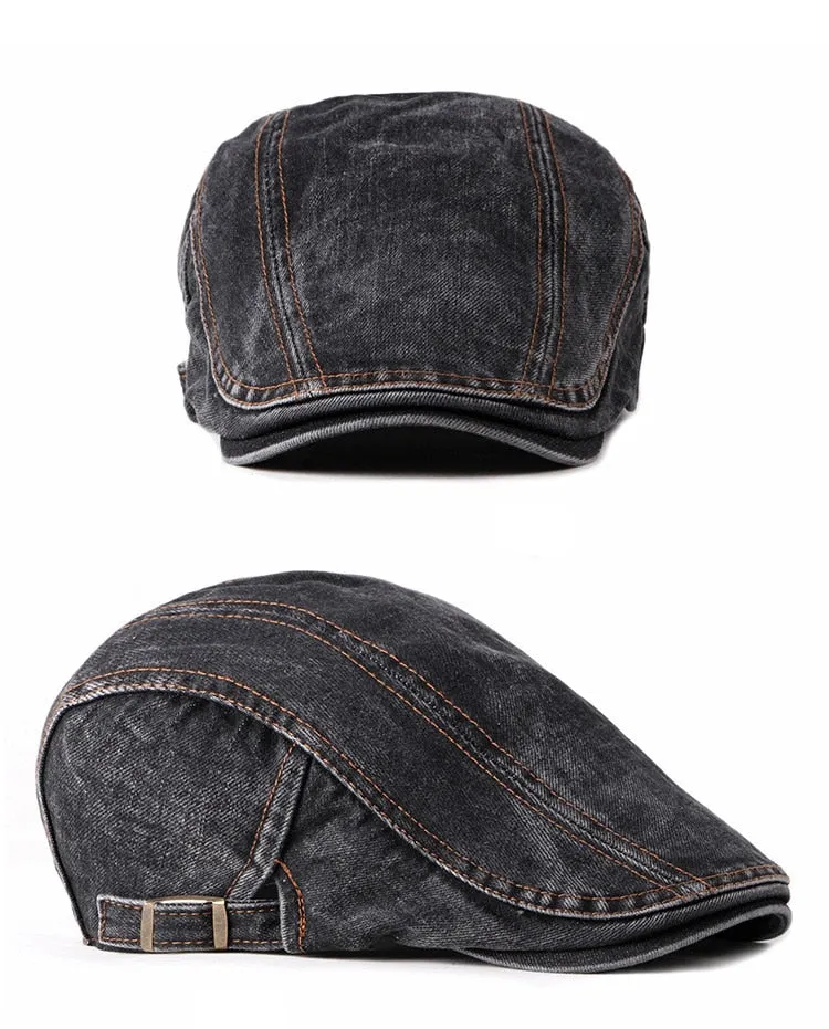 Casual Spring Summer Berets Hat Men Women Denim Newsboy Ivy Cotton Cap Duckbill Ivy Flat Cap