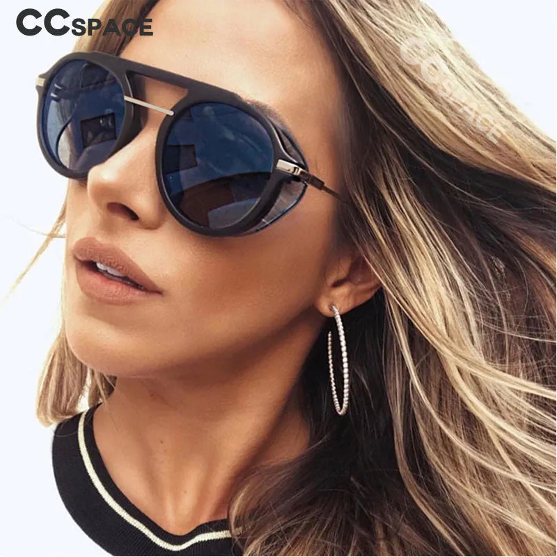 CCspace Unisex Full Rim Round Resin Steampunk Frame Sunglasses 46122