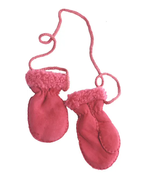 Children's Pink Mitts with Thumb and Cord