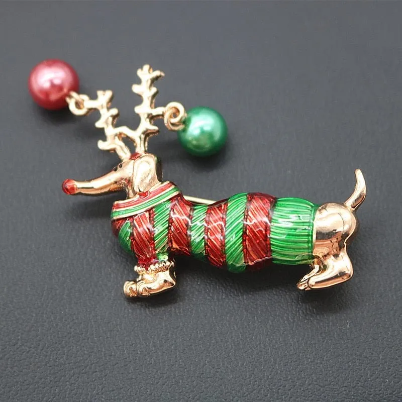 Christmas Dachshund Brooch