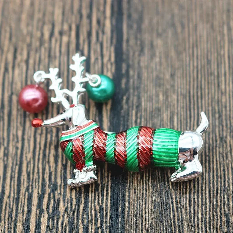 Christmas Dachshund Brooch