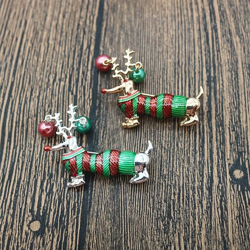 Christmas Dachshund Brooch