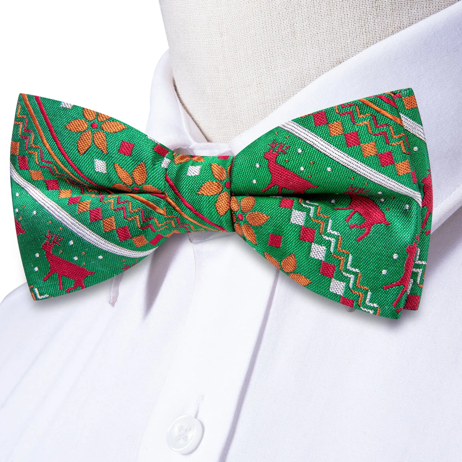 Christmas Green Novelty Pre-tied Bow Tie Hanky Cufflinks Set