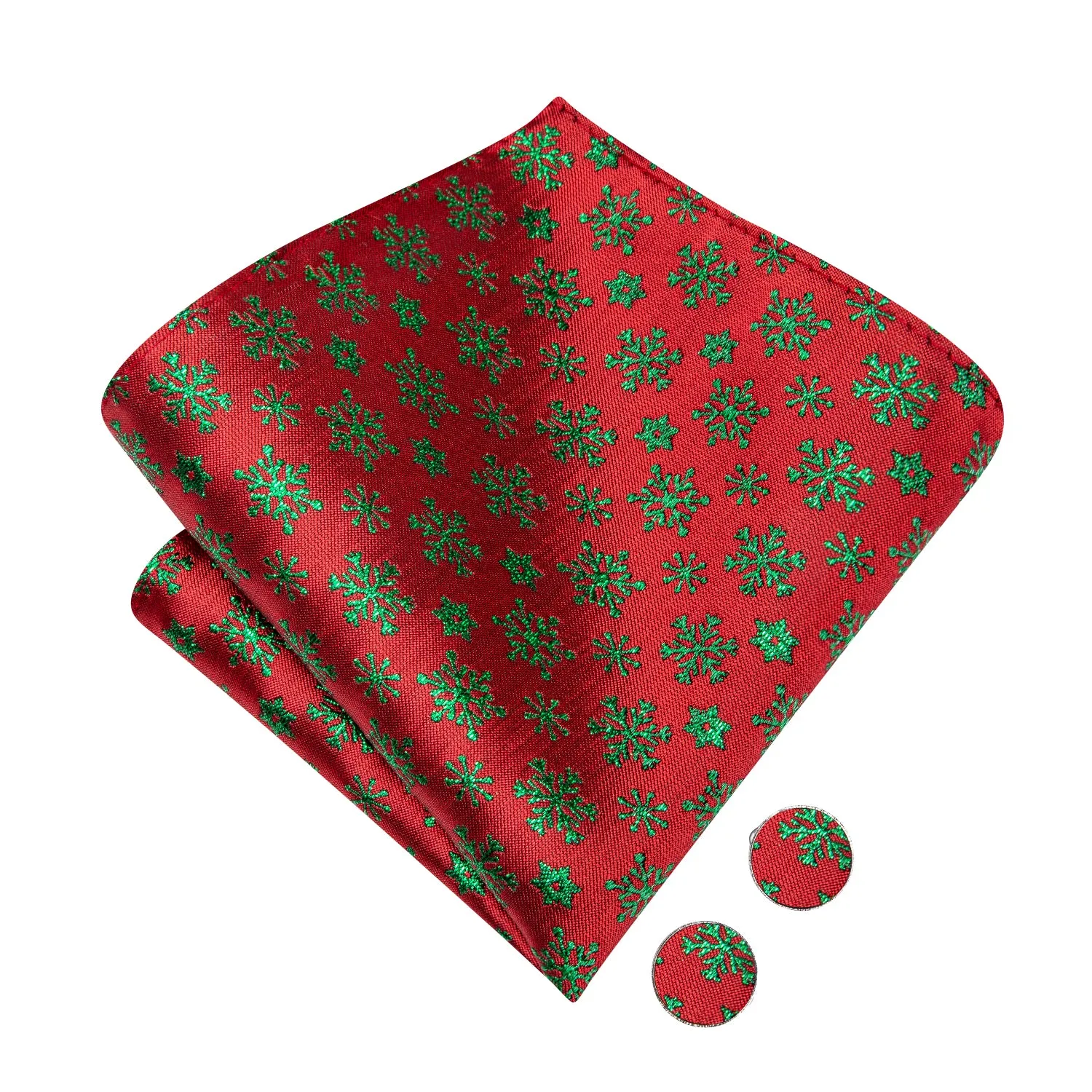 Christmas Red Green Snowflakes Pre-tied Bow Tie Hanky Cufflinks Set