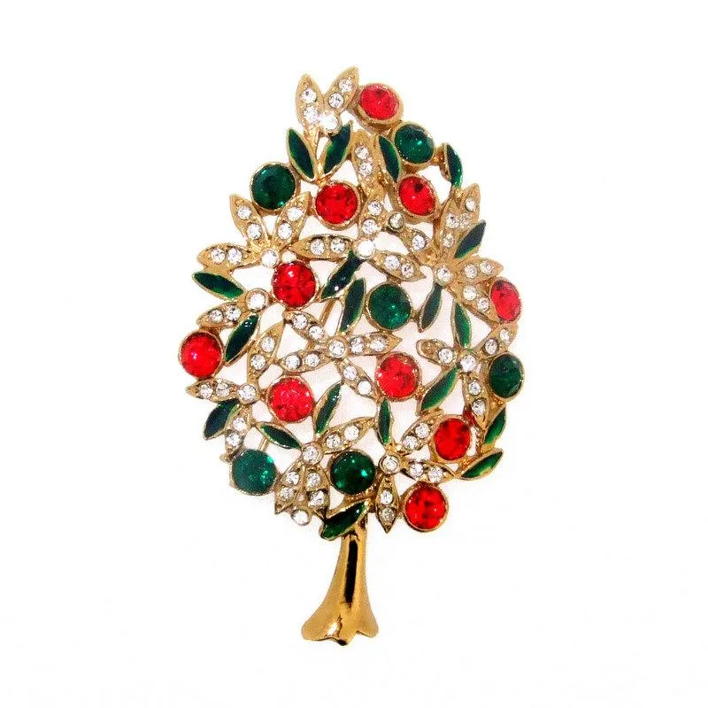 Christmas Tree Brooch Pin by Sardi Crystal Gold