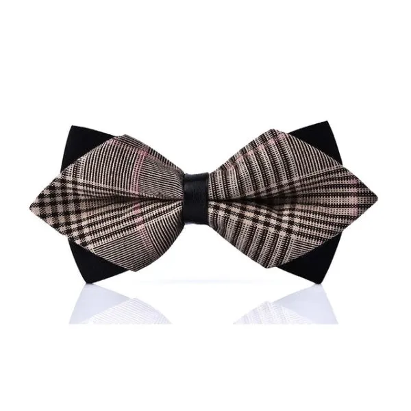 Classy Men Beige Striped Pre-Tied Diamond Bow Tie