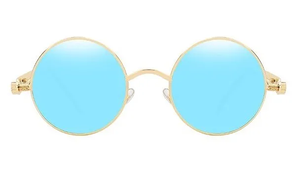 Classy Men Blue Gold Round Vintage Sunglasses