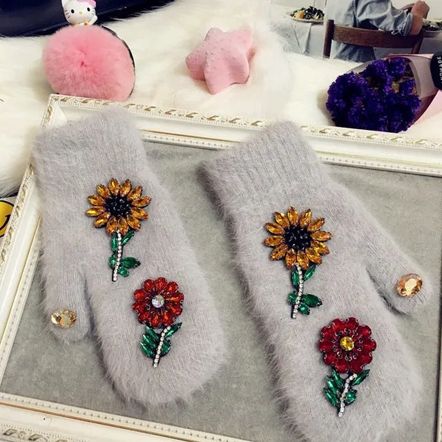 Colorful Crystal Flower Design Wrist Mittens