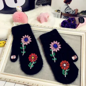 Colorful Crystal Flower Design Wrist Mittens