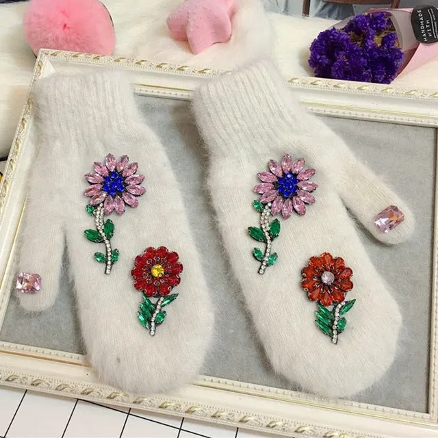 Colorful Crystal Flower Design Wrist Mittens