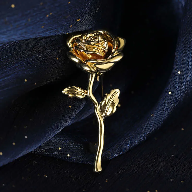 Copper Golden Blooming Rose Brooch