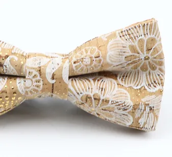 Cork Bowtie with White Flowers and Gold Dots