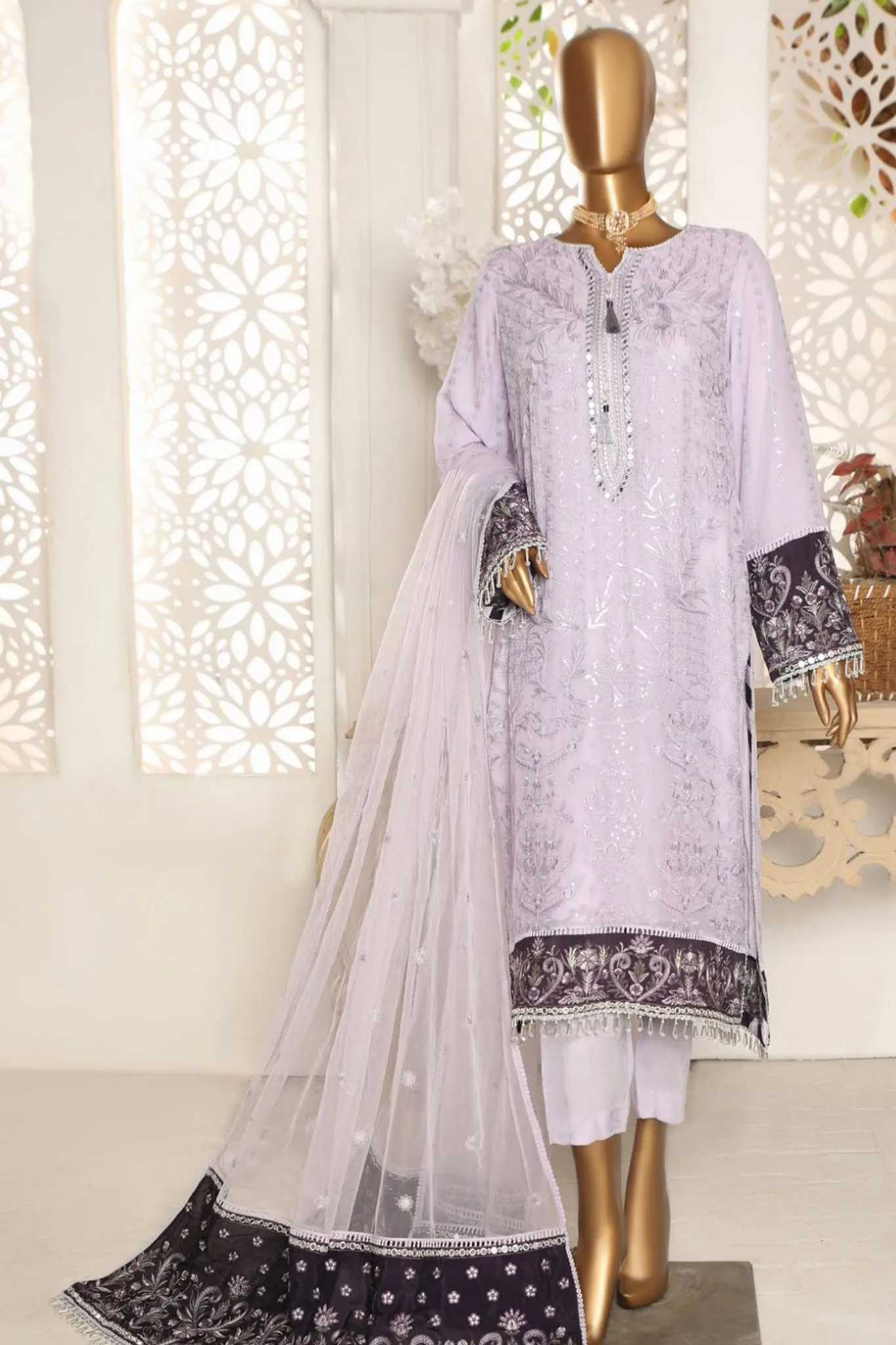 Cortesia by Hz Unstitched 3 Piece Luxury Chiffon Collection'2023-01-Lavender Mist