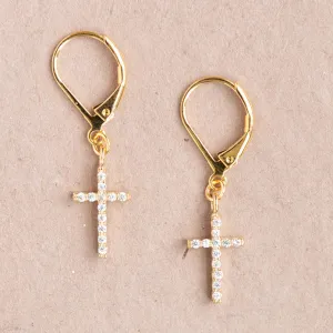 Cross Cubic Zirconia Leverback Earring Dangle Religion